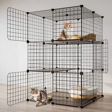 3-Tier Cat Cage Indoor Enclosure DIY Cat Playpen Catio Detachable Metal Wire ...
