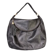 Onna Ehrlich Handbag Large Womens Black Rachel Leather Hobo Bag Gold Tone Canvas