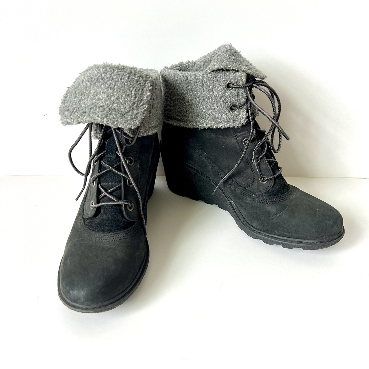 TIMBERLAND Earthkeepers Amston Sherpa Roll Top Black Wedge Boots - Main Image