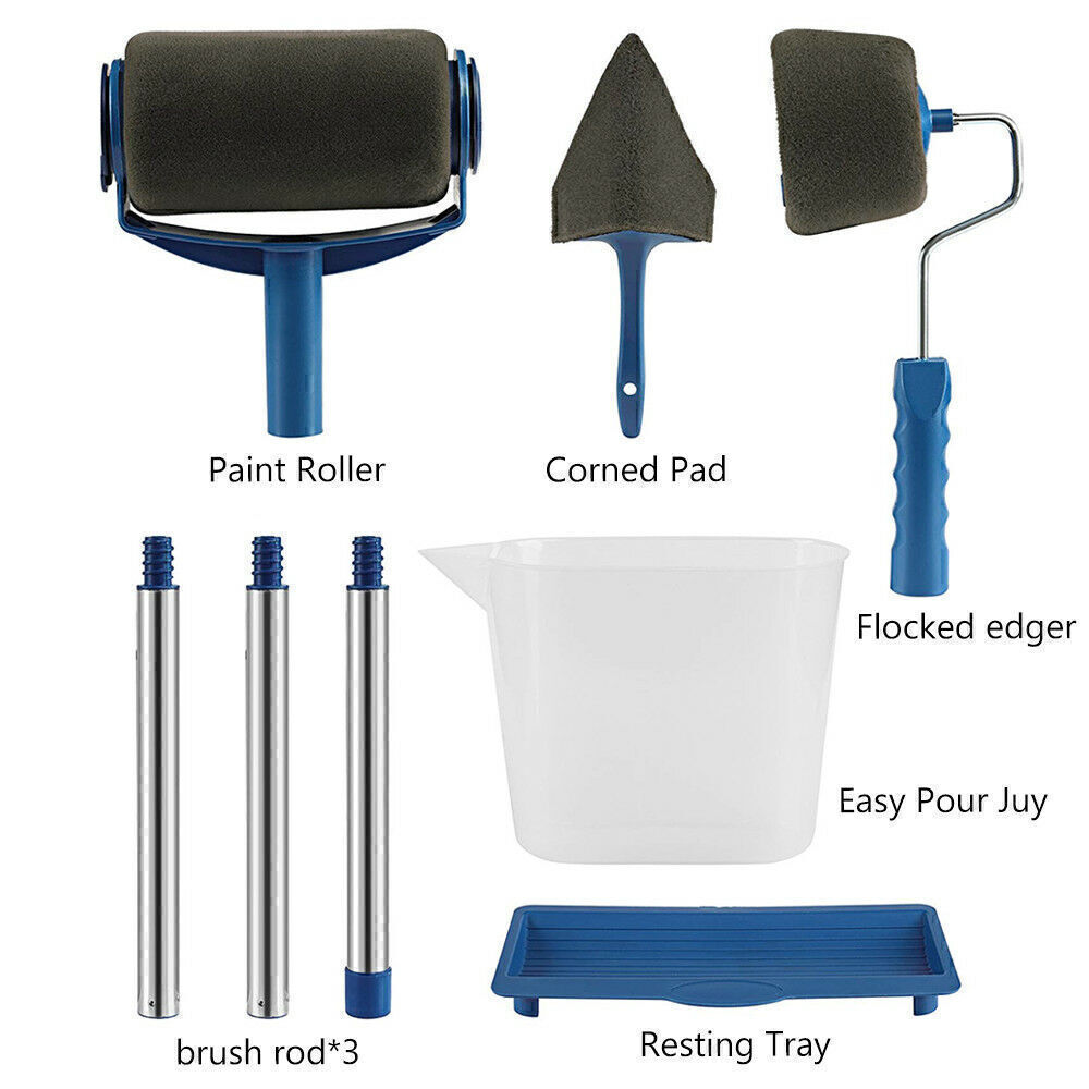 8PCS Paint Runner Pro Roller Brush Set Edger Handle Tool Kit DIY Wall