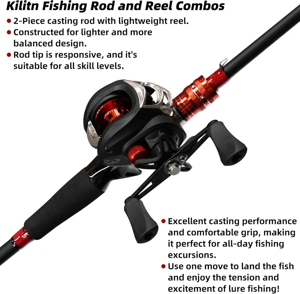 Fishing Rod and Reel Combo, Baitcasting Combo Baitcast Reel, 6 Foot 2PCS Durable - Image 2 of 4
