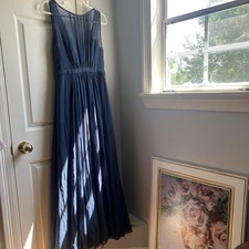 Jenny Yoo Collection Vivienne Pleated Chiffon Gown in Navy Sz 10