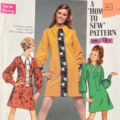 Vtg Simplicity 8366 Dress Pattern 7 Junior 1969 Teen Variation Dagger Collar