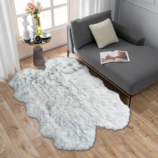 3x5 Faux Sheepskin Area Rug   Soft Fluffy White with Black Tips 3 x 5 Plush F...