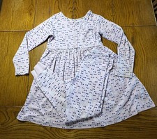 Hanna Andersson Lilac Bow Print Play Day Dress and Leggings Girls Set Size 130 8