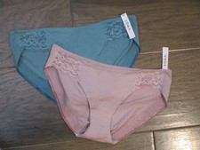 2-PACK SOMA VANISHING EDGE COTTON W/LACE BIKINI PANTIES IN BLUE/ROSE SIZE XL