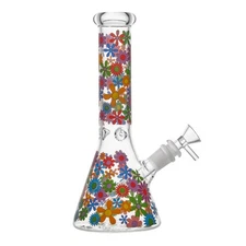 10 Inch Colorful flower Beaker Bong Glass Bongs Water Pipe Hookah 14MM