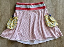 Matilda Jane Serendipity Pepper Ann Pink Gingham Skirt Girls 6 Floral Pockets