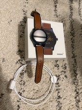 Fossil Q FTW2106 Smartwatch 44mm Black Steel Case Brown Leather Band 4GB