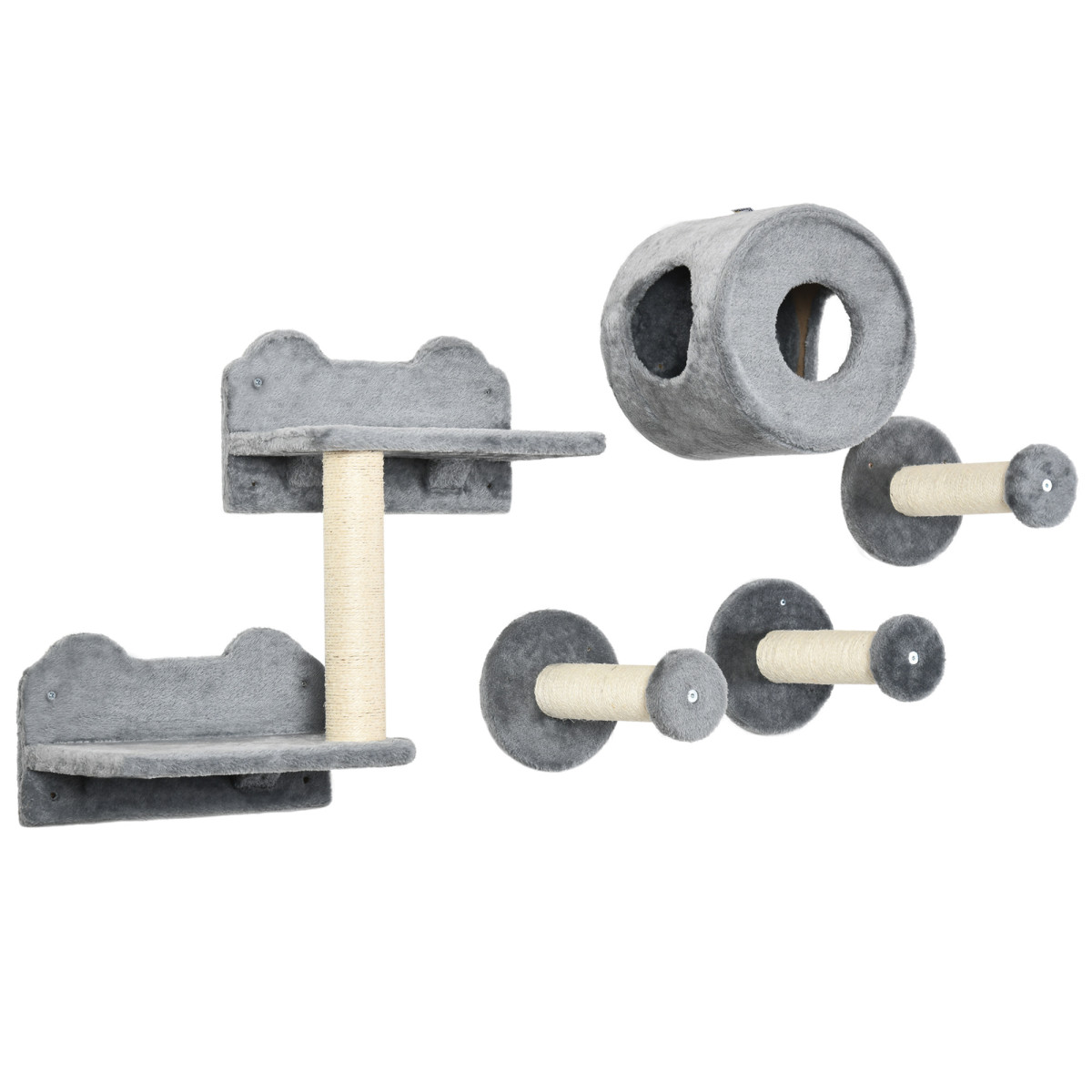 Pawhut Grey 5Pcs Cat Wall Furniture W/ Perch, Cat Condo, Scratching Post In - Image 2
