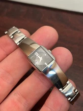 Seiko Watch Women Silver Tone Rectangular Black Dial 17mm 1N00-0DC0 New Battery