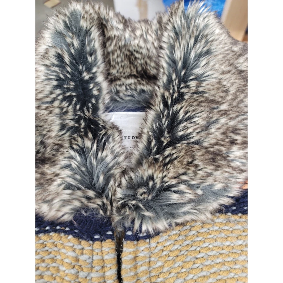 Sparrow Anthropologie Striped Knit Cardigan Faux Fur Collar Cozy Jacket - Image 2 of 4