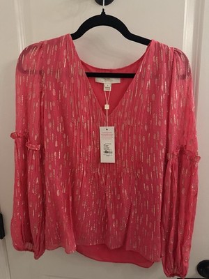 Lilly Pulitzer Cleme Long Sleeve Top Pink Metallic NWT Size 0 V-Neck Blouse