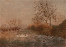 Horse & Cart In Rural Landscape - Watercolour Painting - Indistinctly Signed