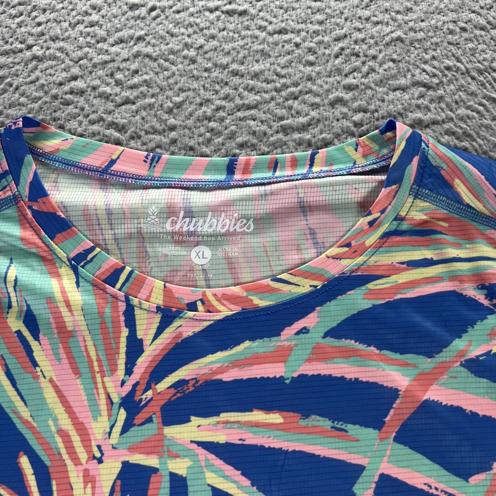 Chubbies Shirt Mens XL Blue Multi Palms Short Sleeve Performamnce Short Sleeve