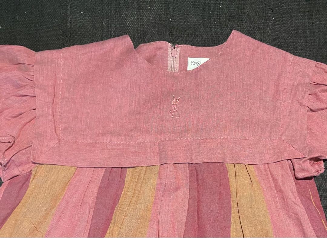 Abito Yves Saint Laurent cotone lino 140 rosa arancione ricamo arricciato