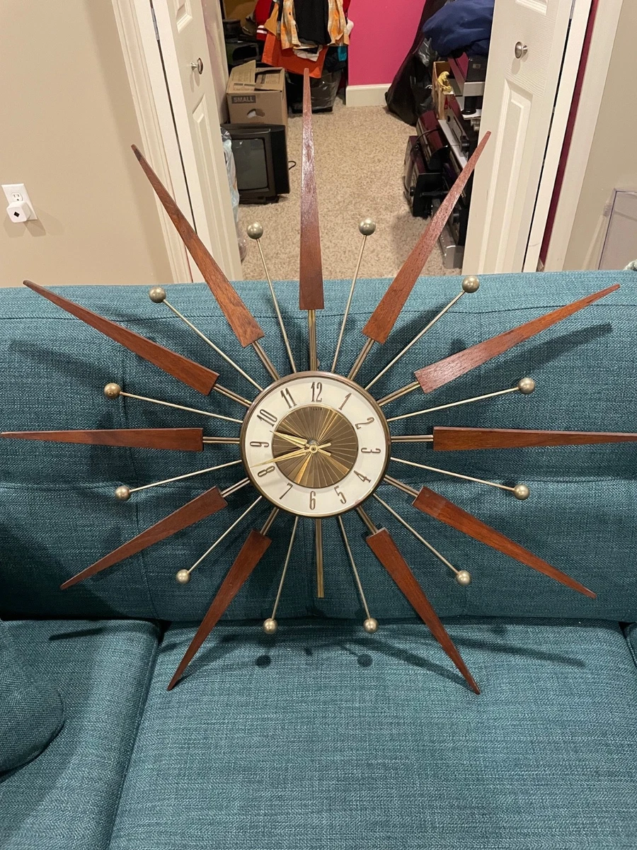 Mid Century Modern Sunburst Clock Indiana Collectible Wall Clocks