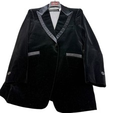 Mens Black Velvet Tuxedo Jacket  Gray Vest Suit Formal Wear After Six