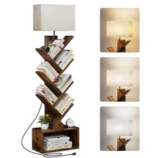 6 Tier Tree Bookshelf with Light Narrow Bookcase Tower Tall Floor Standing