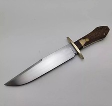 CUCHILLO DE CAZA BOWIE CON MANGO DE ATAÚD HECHO A MANO CON MANGO DE ASTA CON FUNDA DE CUERO