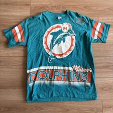 Vintage 1990s Salem Sportswear Miami Dolphins NFL Graphic All Over Tshirt Sz XL