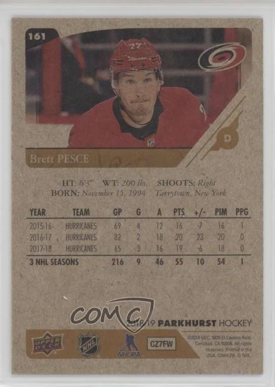 2018-19 Upper Deck Parkhurst Bronze Brett Pesce #161 - Image 2 of 2