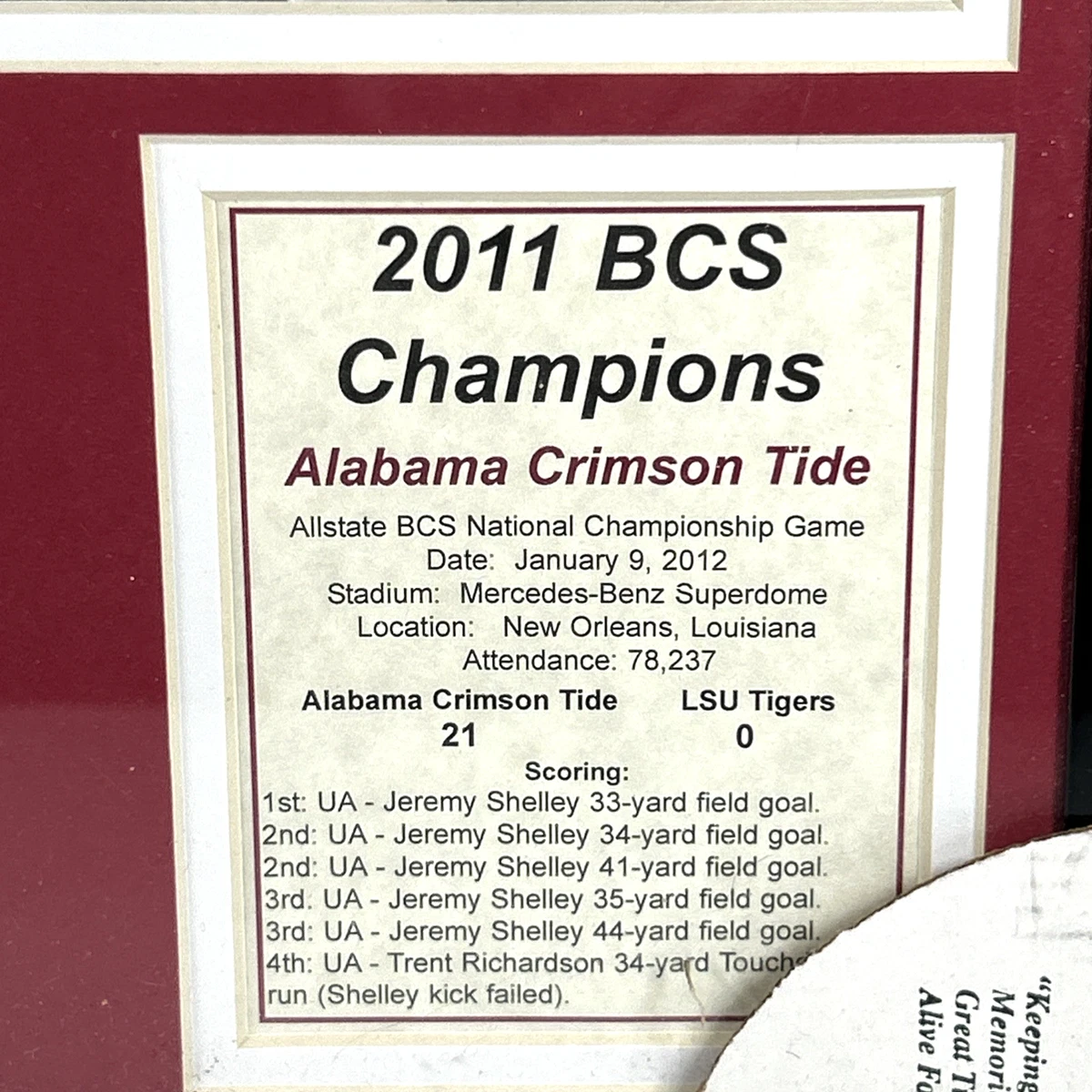 Alabama Crimson Tide 2011 National Champions gerahmtes Wandbild Foto & Statistiken 