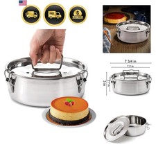 Molde de flan de acero inoxidable 18/8, sartén de flan de 65 OZ con tapa y mango, flanera f...