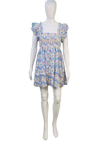 LoveShackFancy Femmes Nadja Smocks Arc-en-Ciel Explosion Coton Court Mini Robe S - Photo 5 sur 20