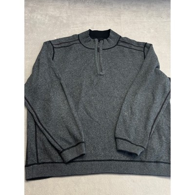 Tommy Bahama Quarter Zip Gray Black Reversible Pullover Sweater Mens Large