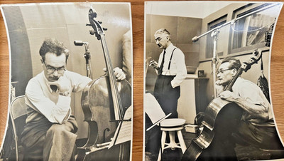 2 Vintage B&W Press Photos Amadeus Quartet Martin Lovett Cello Studio Recording