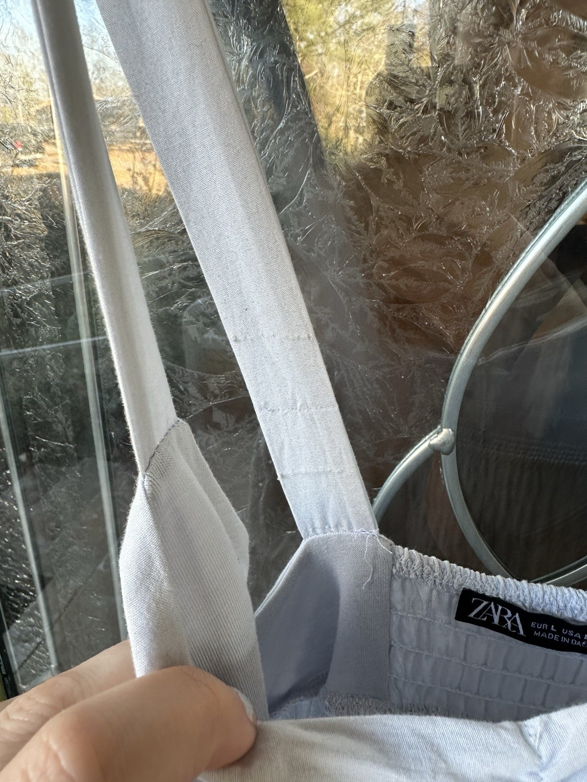 Zara Large Blue Cotton Tiered Keyhole Maxi Dress Skinny Strap Ruffle Baggy thumbnail 4