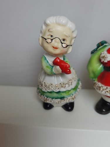 1957 Vtg Christmas Geo Z Lefton Santa & Mrs Claus Salt & Pepper Spaghetti Trim - Picture 4 of 12