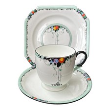 RARE Art Deco Shelley China Lomond Shape “Balloon Tree” 11613 Tea Trio 