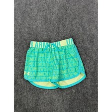 Under Armour Girls HeatGear Teal Lime Green Logo Athletic Shorts Size YMD Medium