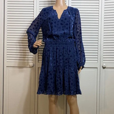 Shoshanna Blue Floral Long Sleeves Velvet Long Sleeves Ruffled Hem Dress Size 8