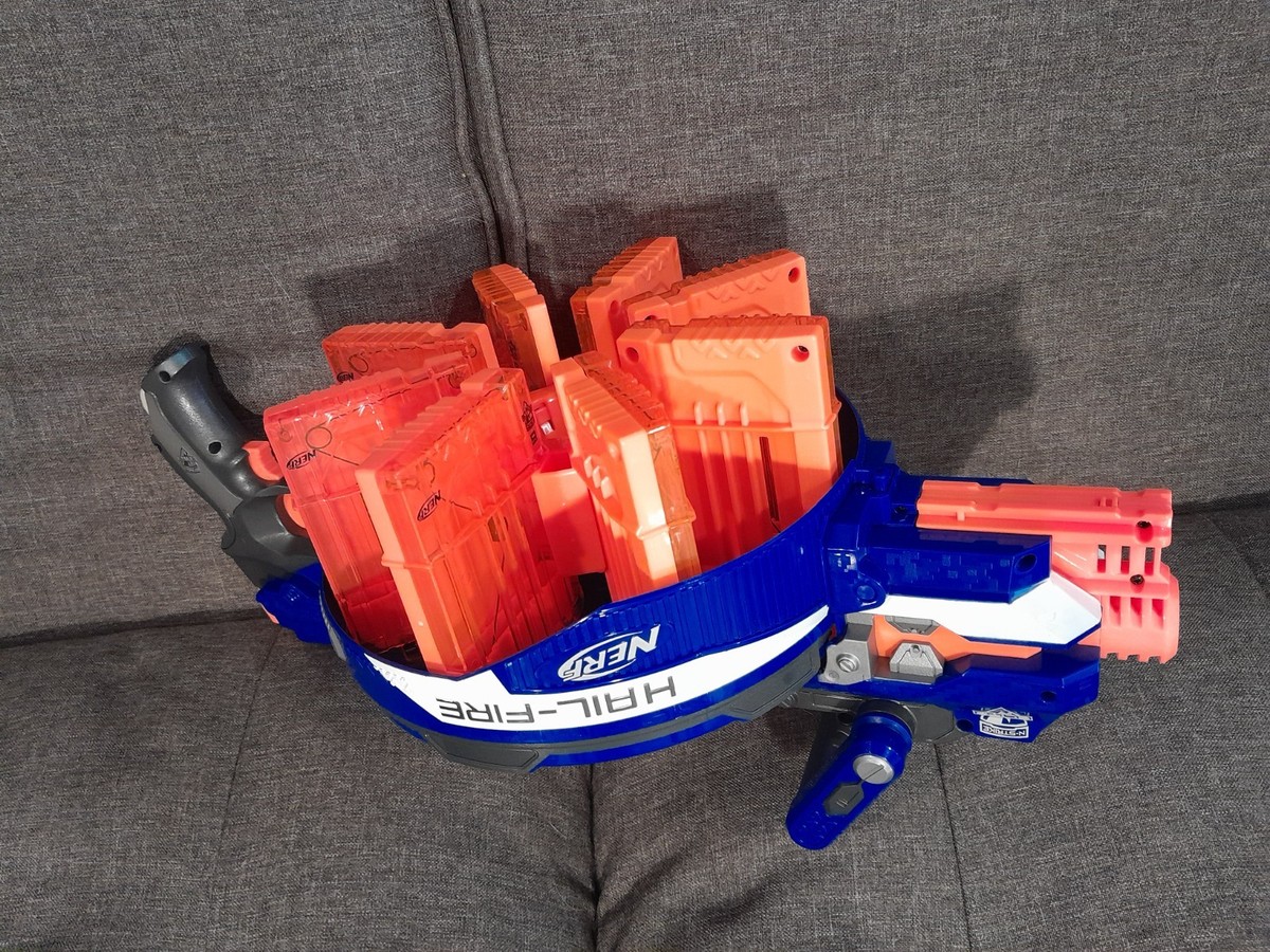 NERF N-Strike Elite Hail-Fire Blaster - w/ all 8 Magazines - Works