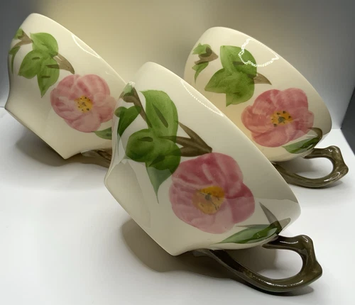 Vintage Franciscan Desert Rose 4" Coffee Tea Cups Stem Handles England Set Of 3