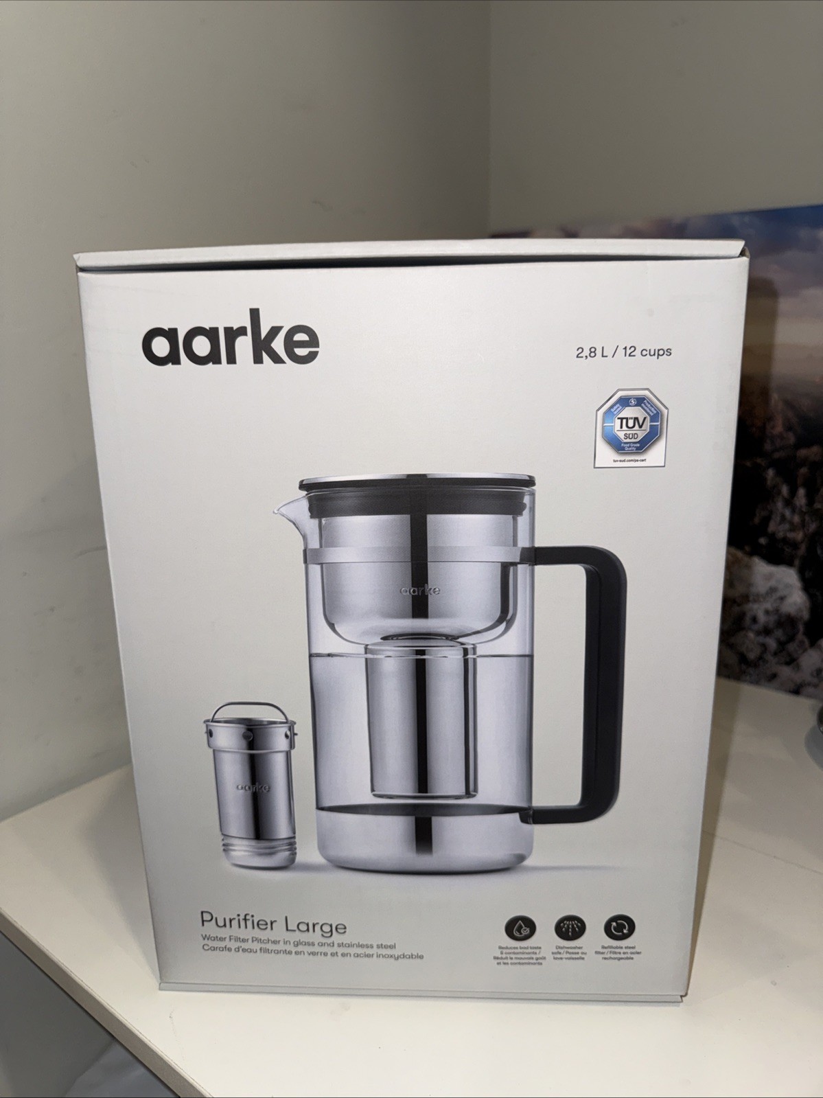 Glass Water Pitcher, Lg Refillable Stainless Steel 12 Cups /