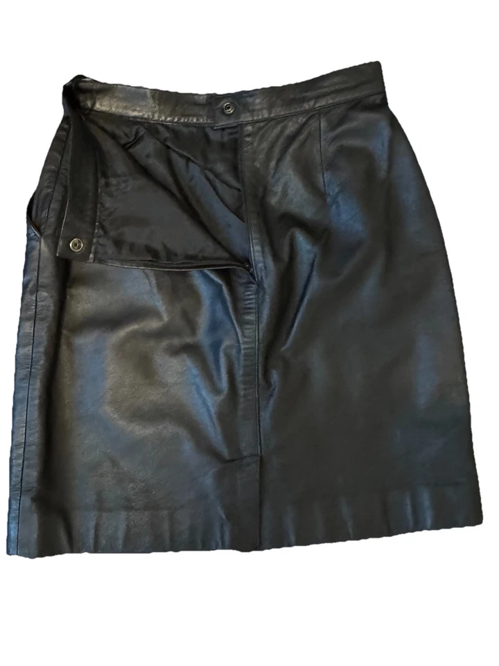 Falda Vintage Adler Negra Cuero Genuino Talla 7/8 Foto 3 de 4