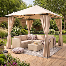 Gazebo With Curtains 2.45m Waterproof Steel Frame Patio Outdoor Shelter Canopy