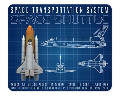 NASA Shuttle Atlantis Blueprint Mouse Pad 1/4 Thick