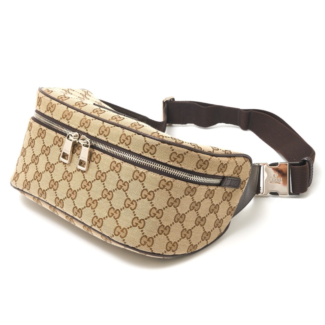 Gucci GG Canvas Shoulder Bag in Beige Brown Silver with Leather Trim 630915
