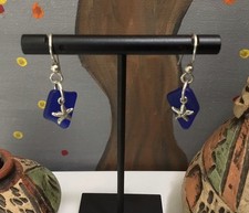 VTG 925 Sterling Silver Blue Sea Glass w Starfish Accent Hook Earrings EUC 3.2g