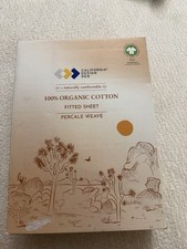 California Design Den GOTS Organic Percale Fitted Sheet King Navy Blue 15" Deep