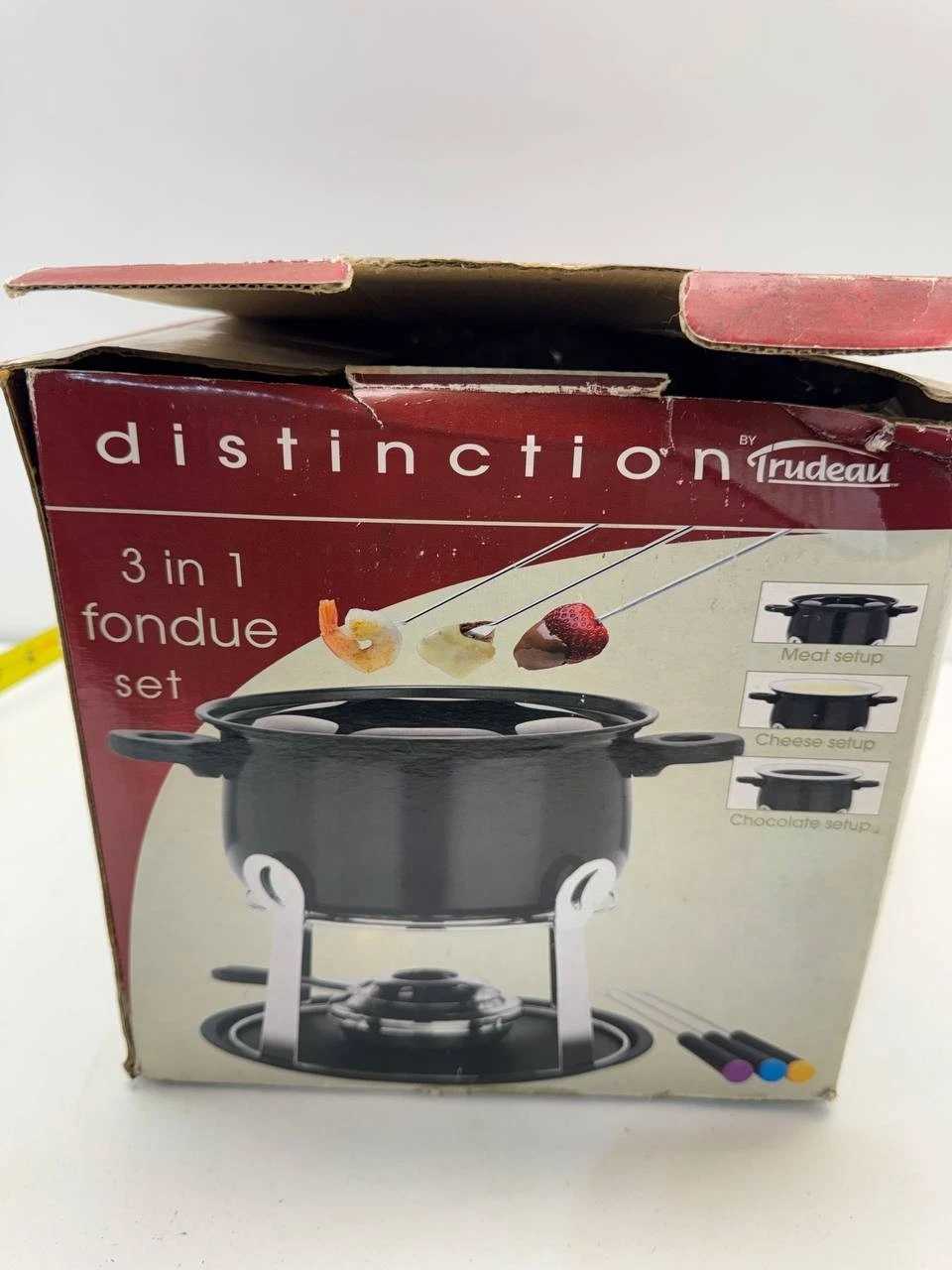 Trudeau Distinction 3-in-1 Fondue Set 12 Pc Meat Cheese Chocolate Open Box