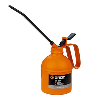 Groz 200ml Oil Can with Spout Easy Thumb Press Mechanism Spill Free Oiling