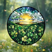Round Sun Catchers, Stained Glass Suncatcher Style Clover Window Hanging