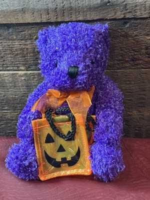 Dan Dee Plush Halloween Bear Purple Orange Attached Bag RARE Shiny