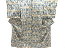 7597749: JAPANESE KIMONO / SILK / HAND WOVEN TSUMUGI / FLORAL KIKKO